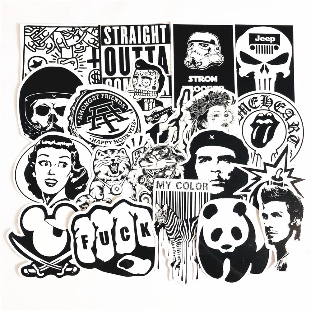 

10/30/50 шт. креативные Мультяшные трендовые ленты черно-белые наклейки для чемоданов, блокнотов, шлемов, автомобильные декоративные наклейки, ...