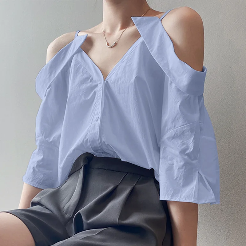 

ZANZEA Women Fashion Off Shoulder Shirt Elegant Summer V Neck Short Sleeve Blouse Female Solid Buttons Tops Office Lady Blusas