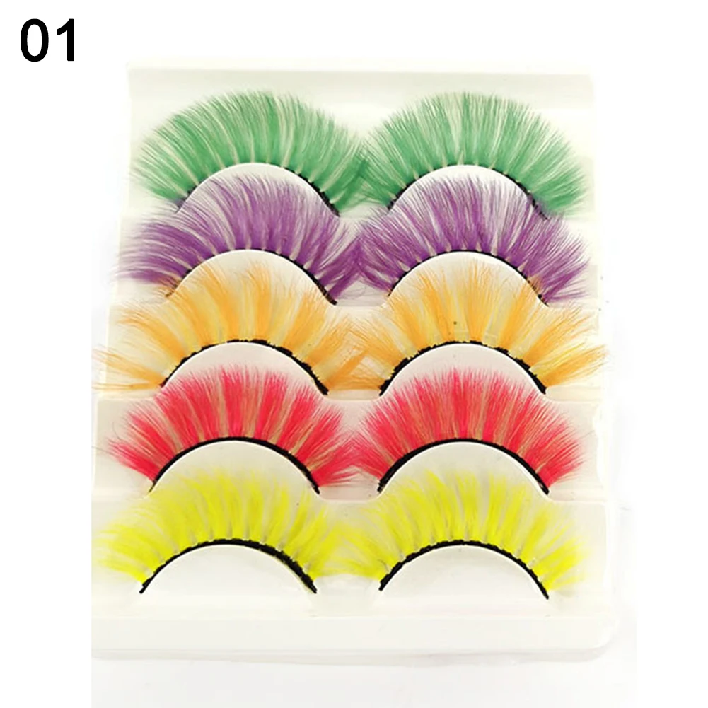 

5 Pairs Colorful False Eyelashes Natural Long Thick Fluffy Faux Mink Lashes Extension Makeup Tools Cosplay Fake Eyelash Make up
