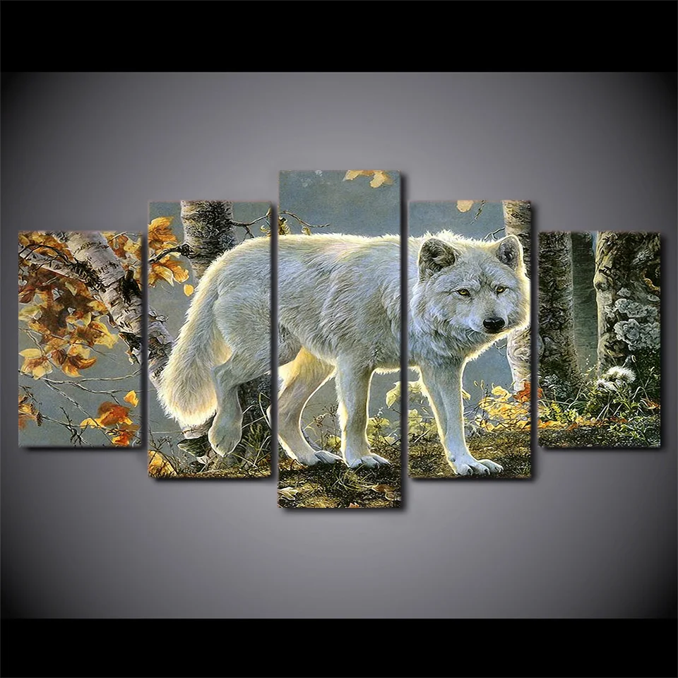 

Canvas Wall Art Home Decoration Pictures Posters 5 Panel Animal Wolf Scenery Living Room HD Printed Painting Modern Frame PENGDA