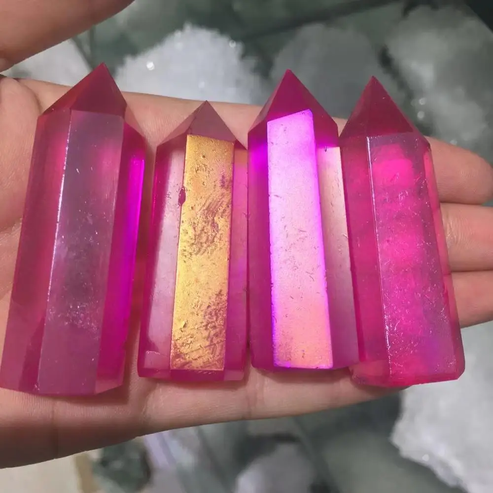 Ангел Аура кварц розовый титановый бимут с покрытием кристальная палочка ТОЧКА