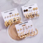 Женские серьги с искусственным жемчугом, квадратной геометрической формы золотого цвета, 6 пары в компл., набор серег-колец