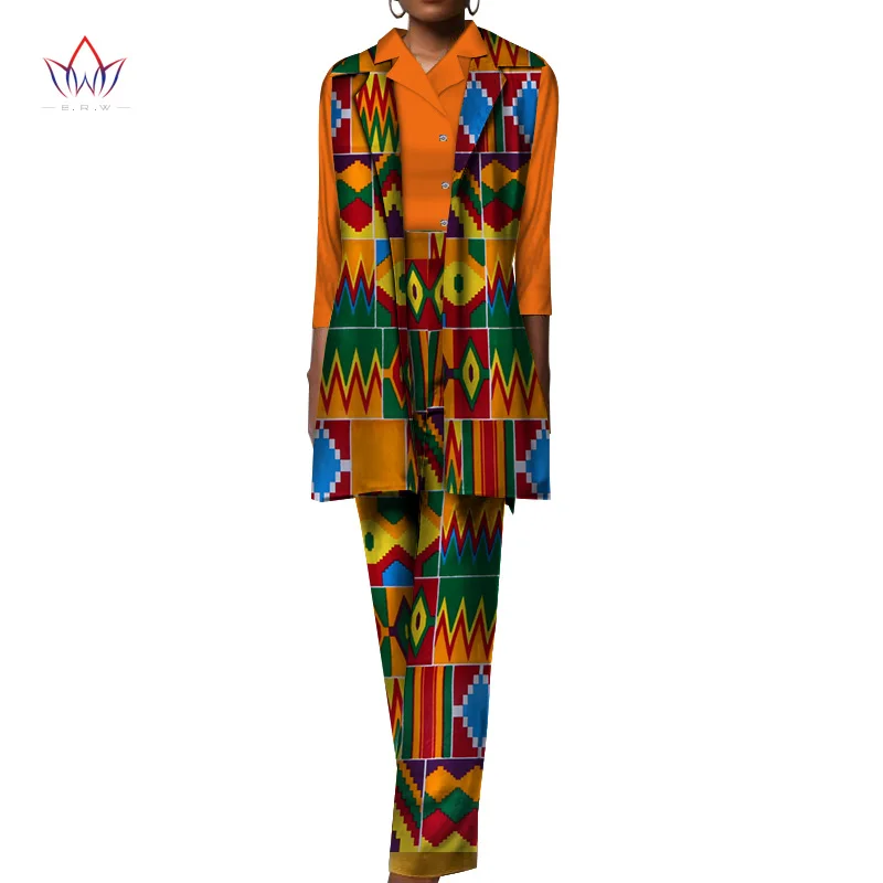 Комплект женской одежды из 3 предметов рубашка и жилет африканская одежда