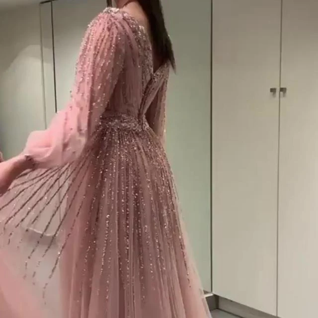 

Party Dress Women Sexy Mesh Summer New Big Swing Empire Long Sleeve Round Neck Banquet Floor-Length Lugentolo