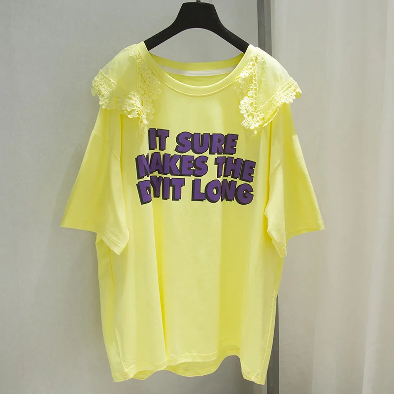 

2021 Summer New Short Sleeve T-shirt Women's Original Lace Lace Half Sleeve round Neck Bottoming Shirt Spring