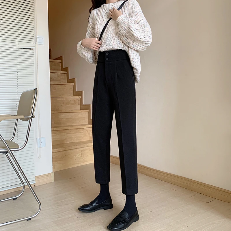 

5407 2021 new thick woolen suit straight cropped trousers casual pants