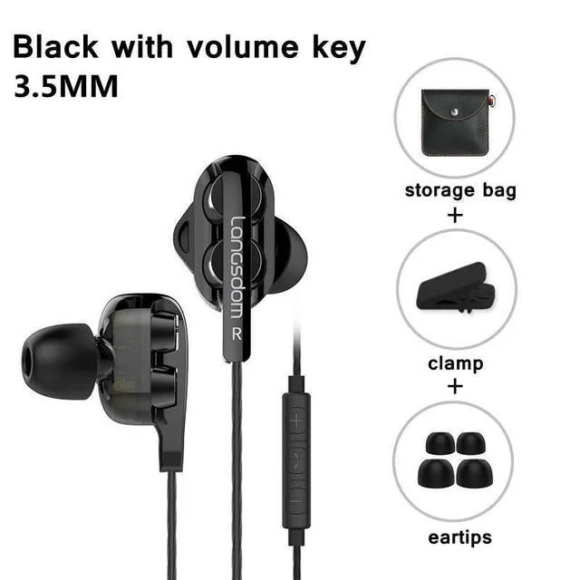 Black with volume Langsdom Игровые наушники-вкладыши с супер басами D4C портативные Проводные HIFI двойные колонки наушники D4C стерео наушники с микрофонами - Цвет: Black with volume