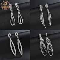 akizoom tassel zircon feather drop earrings stainless steel rhinestones for women fashion wedding jewelry birthday gift