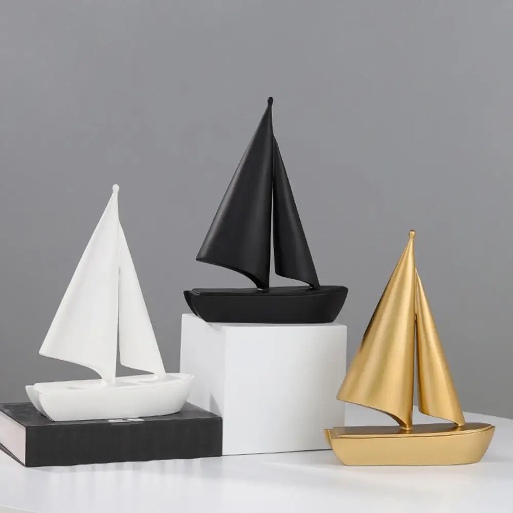 Flat Back Resin Sailing Boat Model Figurines Miniature Sculpture Lucky Compact Decorative Sailing Ship Home Table Decoration