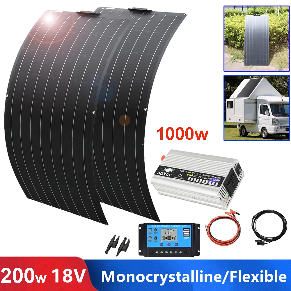 

solar panel kit 12v 200w 100w solar charger 12v /24v battery for car boat camper yacht RV caravan home system 1000w inverter