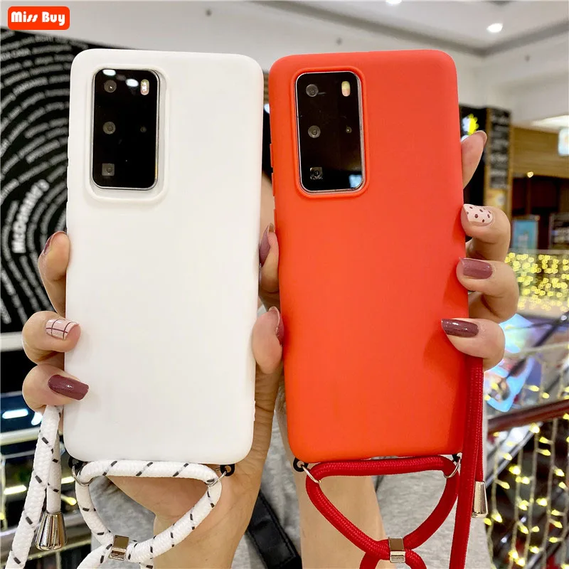 

Strap Chain Matte TPU Phone Cases For Xiaomi Mi A1 A2 A3 Lite mi 8 Lite mi 9 SE Poco X3 M3 C3 Coque Carry Necklace Lanyard Cover