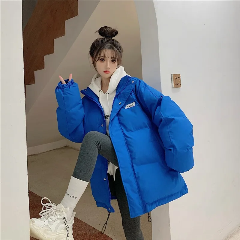 Klein blue ladies down jacket coat cotton-padded coat loose thick and warm short super-large women's down cotton padded coat
