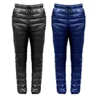 Утолщенные ветрозащитные штаны с белым гусиным пухом, лыжные треккинговые Водонепроницаемые зимние теплые дышащие ульсветильник брюки для женщин и мужчин