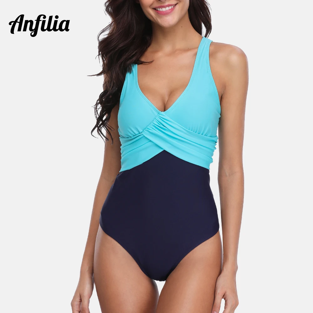 

Anfilia Women One Piece Swimwear Rushed Colorblock Swimsuit From Cross Sexy Bikini Beachwear Monokini Bathing Suit Bearch Wear