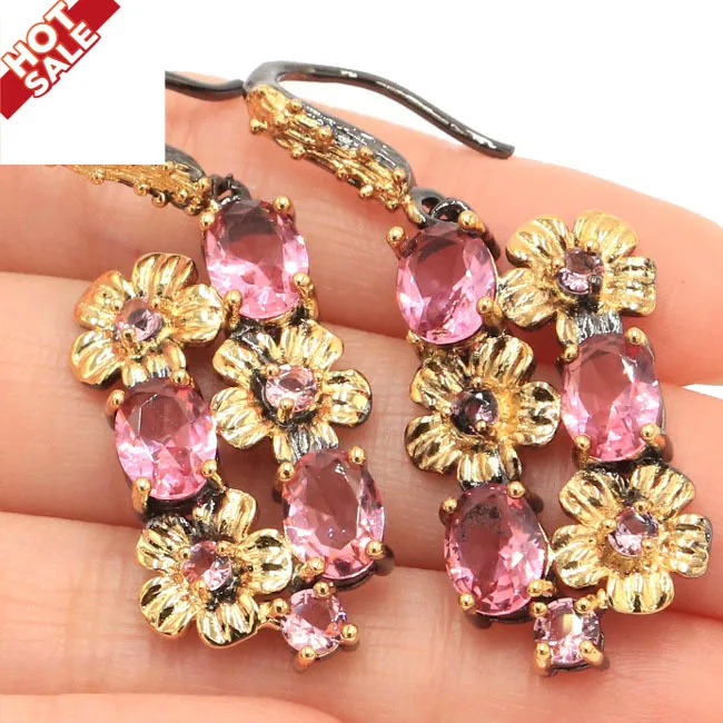 

45x17mm New Statement Jewelry for Women Earrings Created Pink Morganite Wedding Party Black Gold Silver Earrings