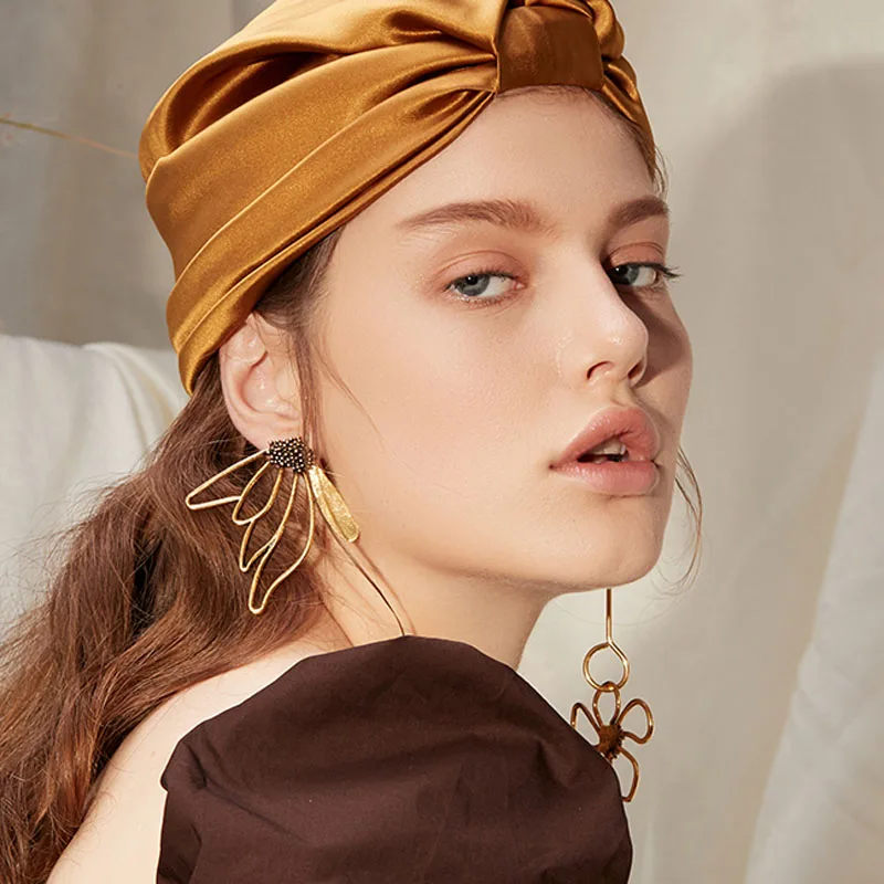 Асимметричные Длинные серьги Supear с цветком для женщин Потрясающие бронзовые