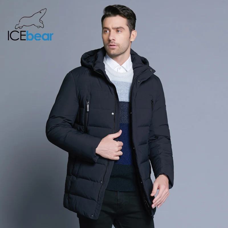ICEbear Новая зимняя мужская куртка с высококачественной тканью Съемная шапка для мужского теплого пальто простое Мужское пальто MWD18945D