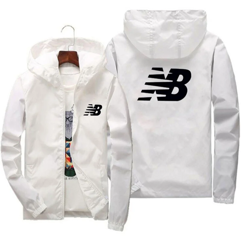 

Spring/Summer 2021 NB men's jacket with hood, zipper, men's windbreaker, thin coat, sports jacket, men's casual jacket 7XL