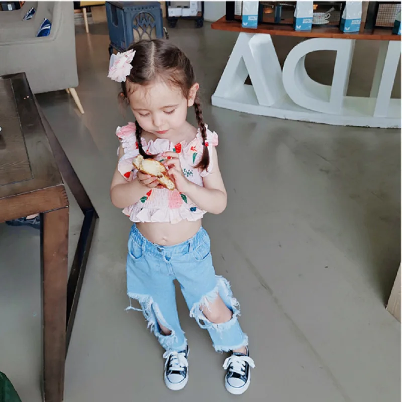 

Kid Baby Girl Polka Dot Clothes Sleeveless Crop Vest Top Lace Ruffle Skirt 2pcs Summer Sweet Princess Cotton Outfit Set 2-6Y