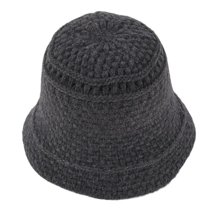 HOAREE Yellow Knitting Bucket Hat Womens Autumn Winter Women Hat Solid Harajuku Ladies 2021 New Arrival Wide Brim Fisherman Cap