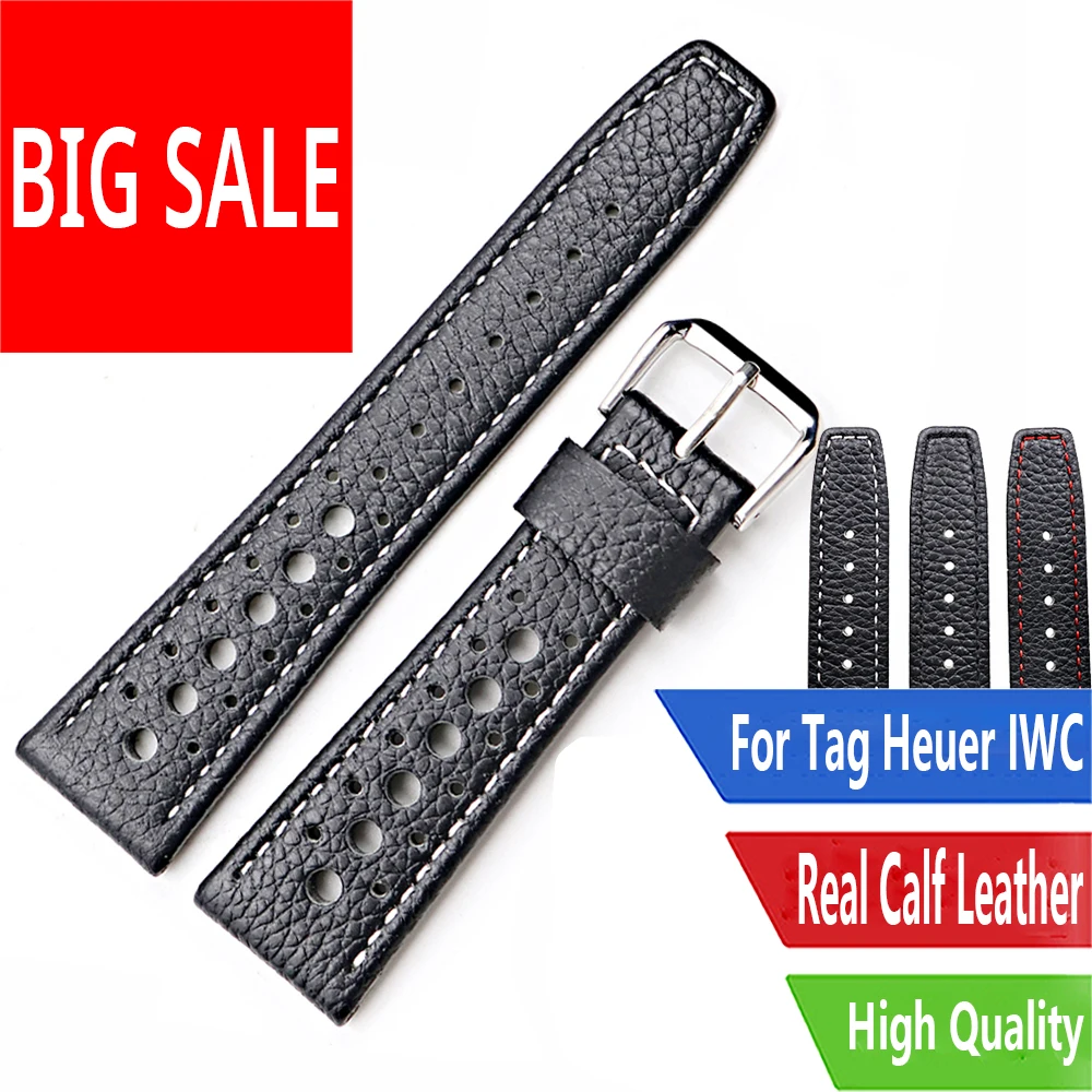 CARLYWET 20 22mm TOPLuxury Real Calf Leather Handmade White Stitches Wrist Watch Band Strap Belt For Rolex Omega IWC Tag Heuer | Наручные