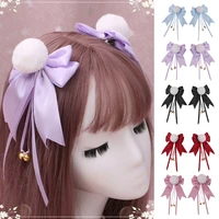 women girls cute pom pom ball hair clips with bowknot bells sweet lovely faux fur animal ears hairpins anime lolita barrette cos