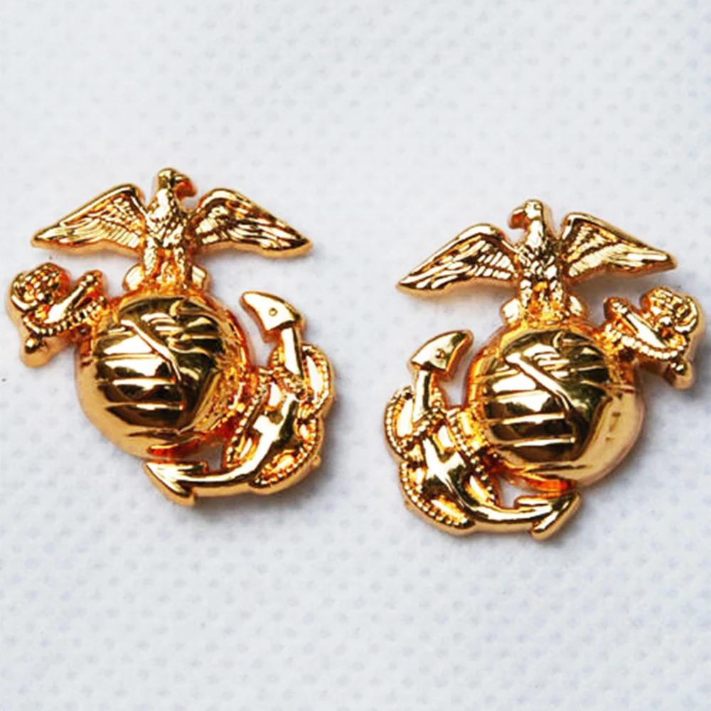 Пара США Морская пехота USMC эмблема INSIGNIA Воротник значок булавка золото| |