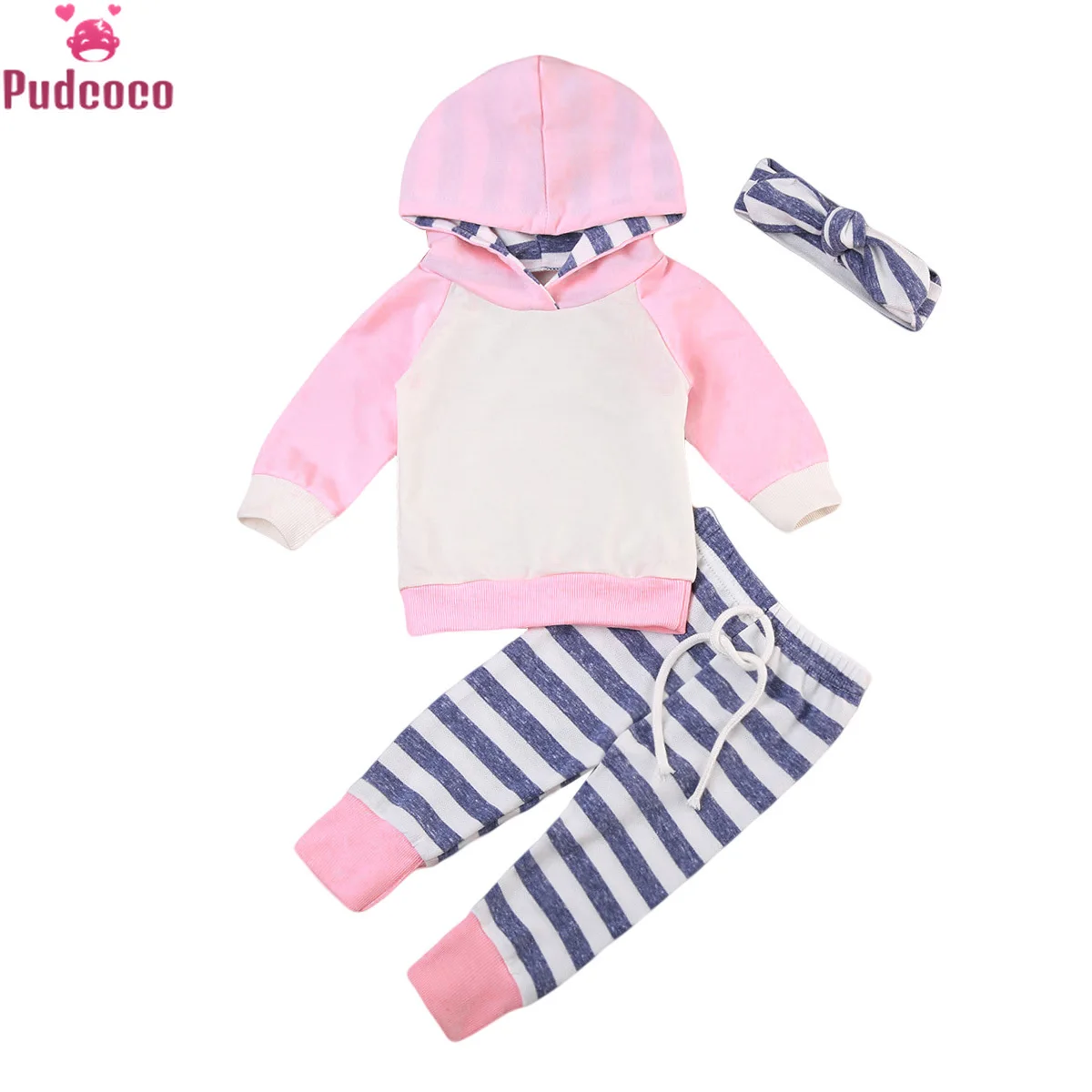 

Pudcoco Fall Winter 3 PCS New born Baby Boy Clothes Set Girl Hooded Sweatshirt Striped Leggings Pants Outfits Clothing Bebe Set