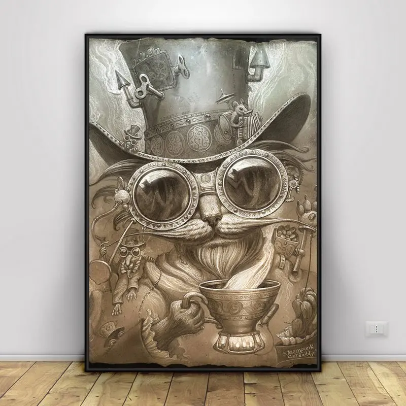 

Steampunk Cat Canvas Painting Posters and Prints Wall Art Pictures For Living Room Home Office Hotel Apartment