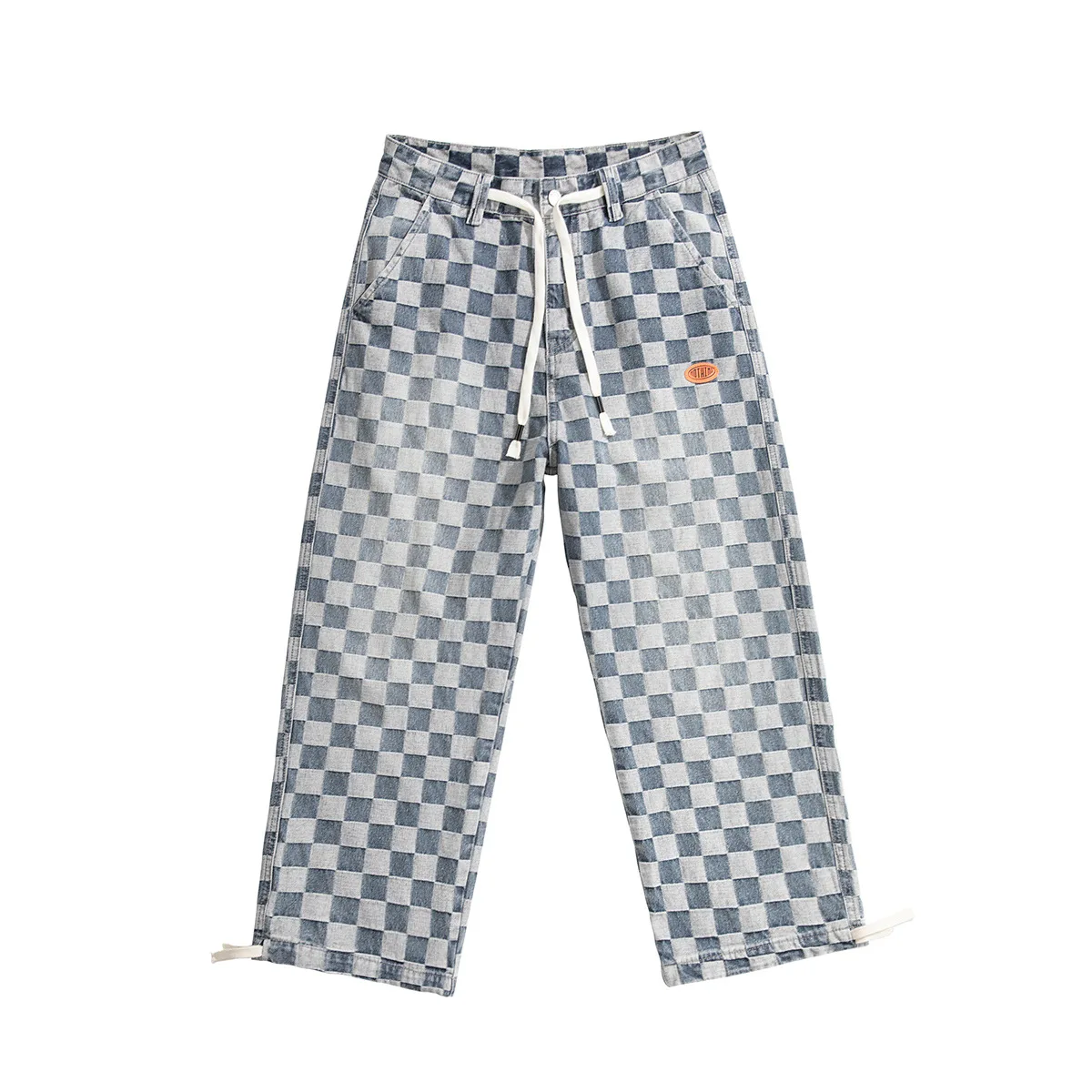 

spring 2021 Fashion streetwear fashion brand plaid jeans men's loose students hiphop straight wide leg baggy pants