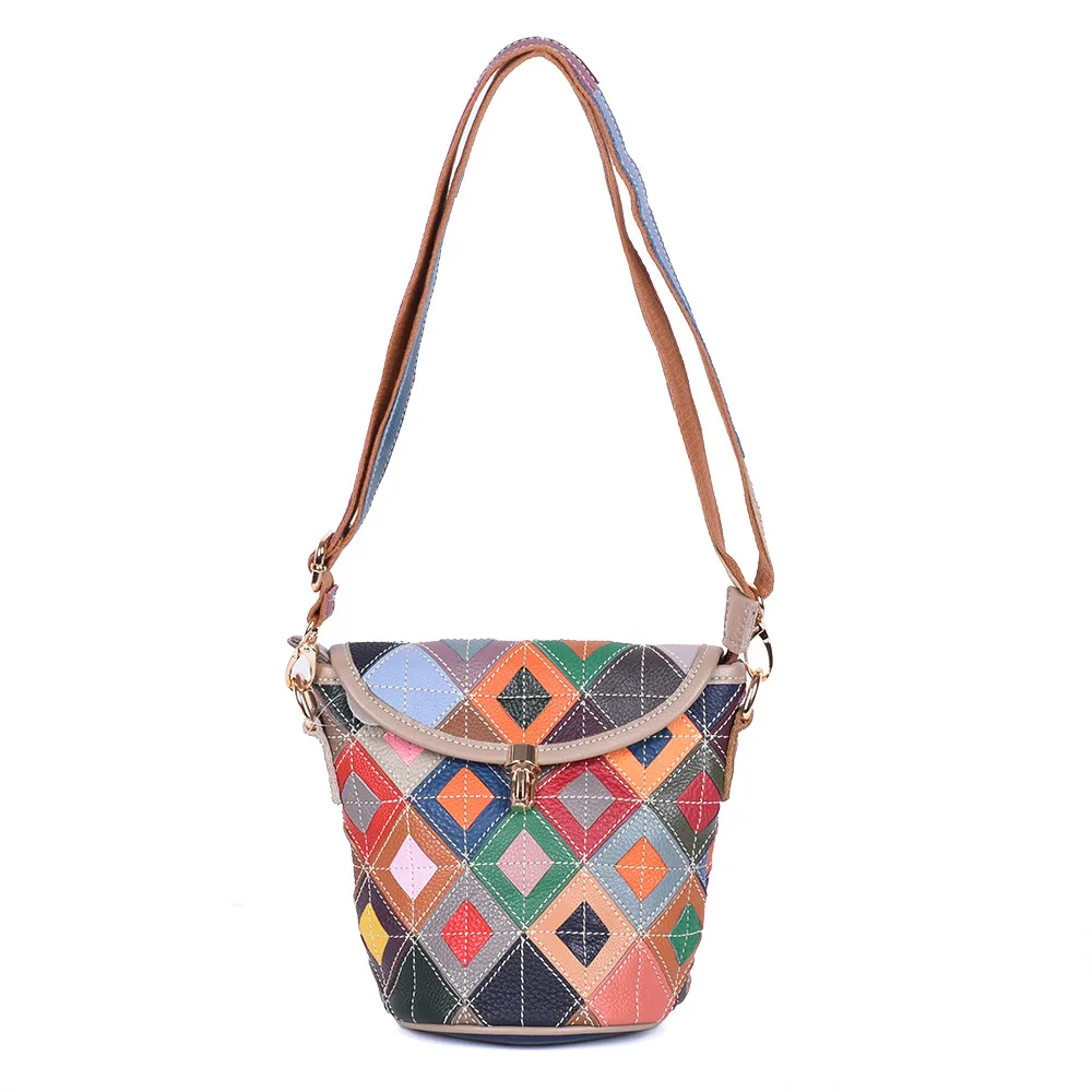 

Genuine Leather Patchwork Colorful Single Shoulder Bags Cross Body Messenger Bag Woman