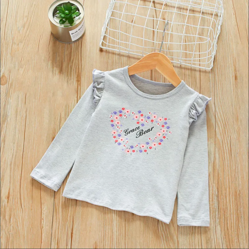 LILIGIRL/футболка с длинными рукавами для маленьких девочек весенняя одежда принтом