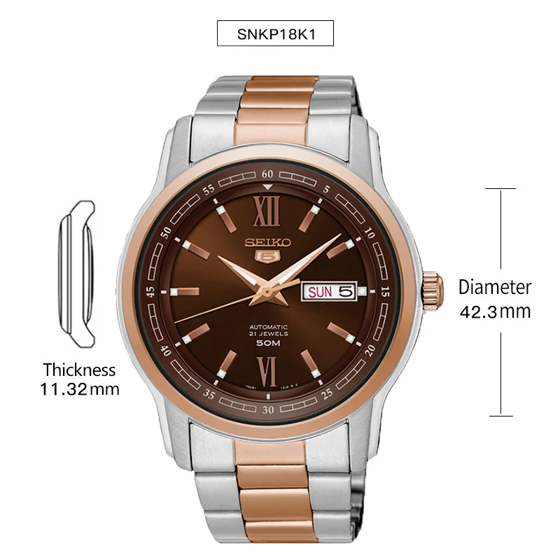 SNKP18K1 Оригинальные мужские часы SEIKO 5 с автоматическим перемещением, механические наручные часы 5 бар, водонепроницаемые светящиеся, глобальная гарантия SNKM87J1 - Цвет: SNKP18K1
