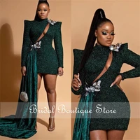 sexy african prom dresses 2022 appliques high neck sequins birhday party gowns for black girls cocktail dress robe de bal