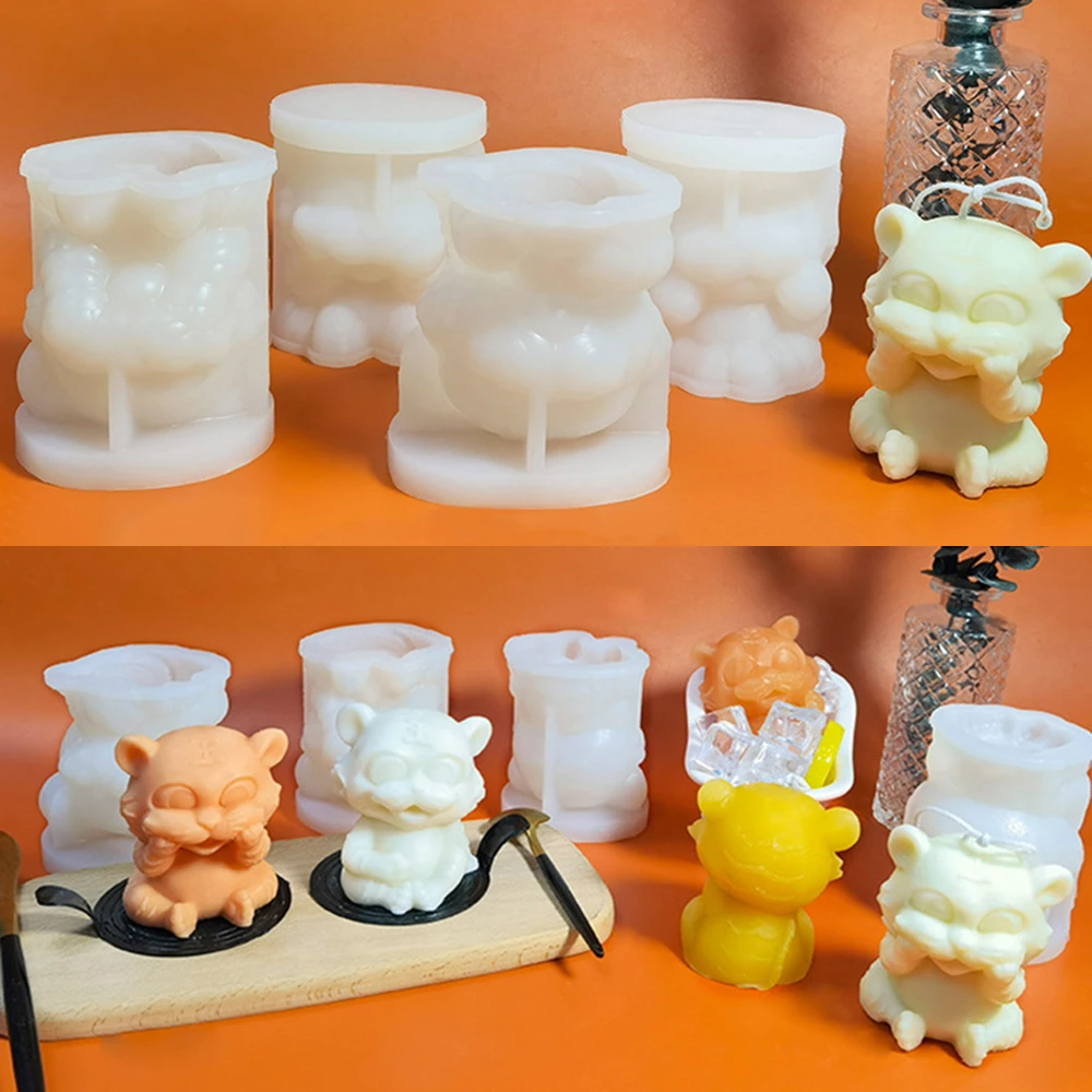 

3D Tiger Candle Mold Food Grade Silicone DIY Cute Tigers Fondant Cake Handmade Soap Plaster Epoxy Resin Aroma Candle Mould