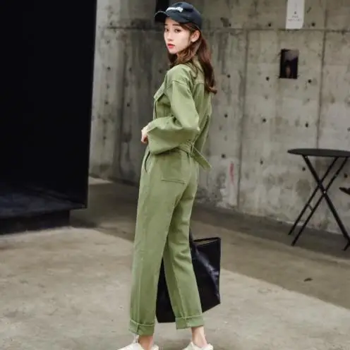 Женский джинсовый комбинезон с завышенной талией Синий Облегающий в стиле ретро