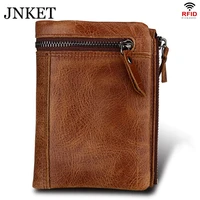 jnket new retro men cow leather wallet rfid blocking wallet short wallet card holder wallet notecase