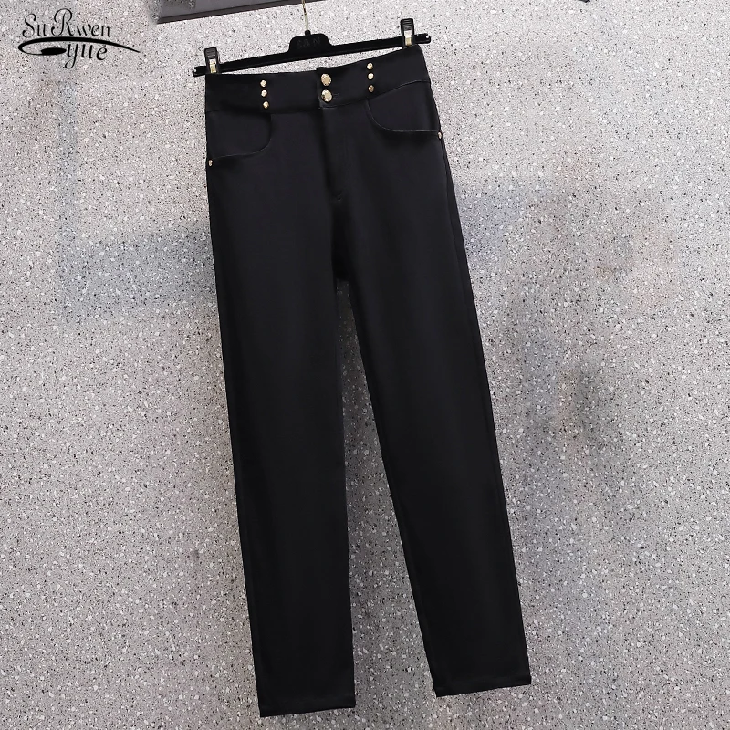

2022 Autumn Pocket Simple Pants Korean Pencil Pant with Button Winter Casual High Waist Pants Slim Elastic Fashion Trouser 16671