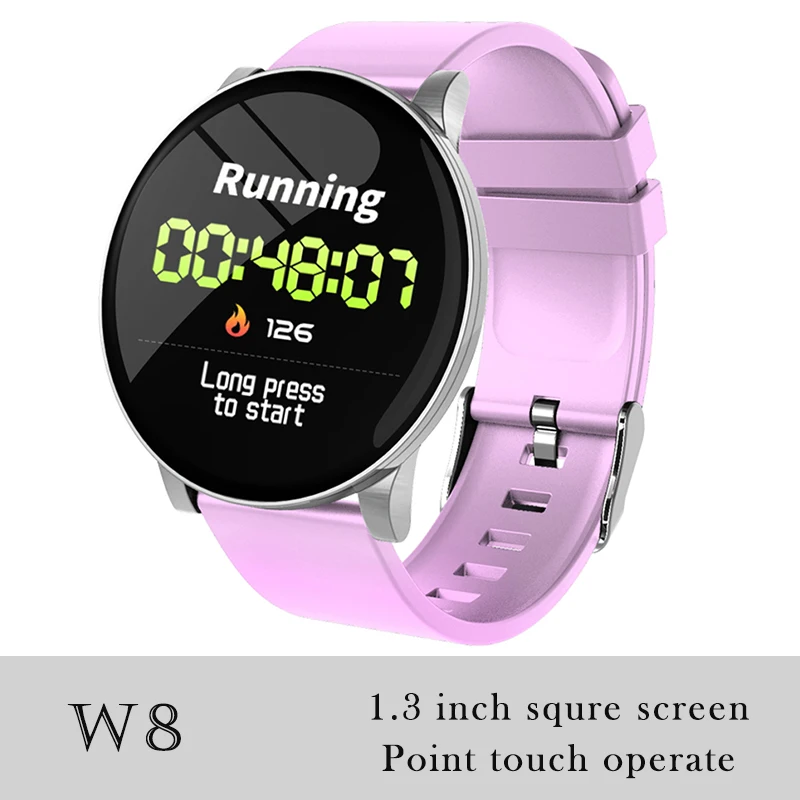 W8 Pink 696 K9-WF, полный педометр с сенсорным управлением, Смарт-часы, фитнес-трекер, монитор сердечного ритма, кровяное давление, Смарт-часы, смарт-браслет - Цвет: W8 Pink