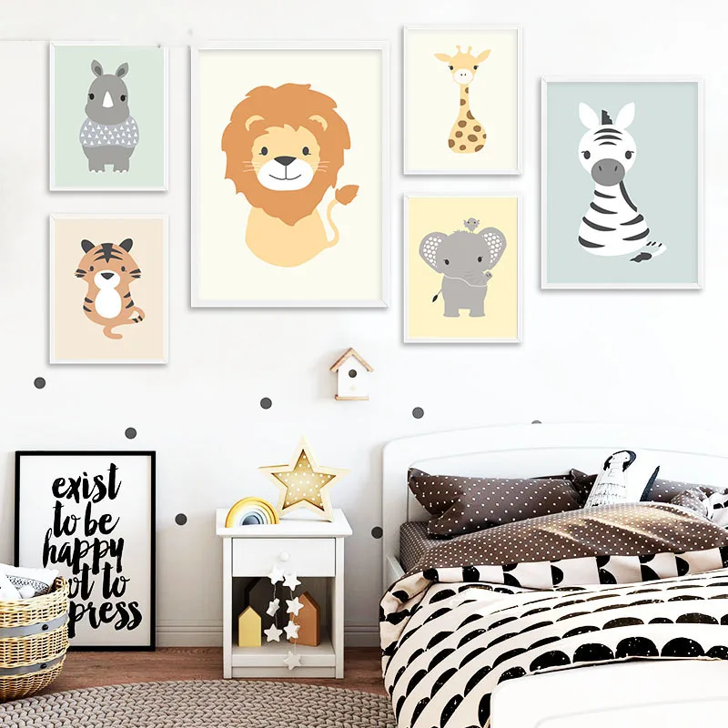 

Woodland Animal Tiger Elephant Canvas Painting Cartoon Wall Art Posters Nursery Prints Nordic Kids Decoration Pictures