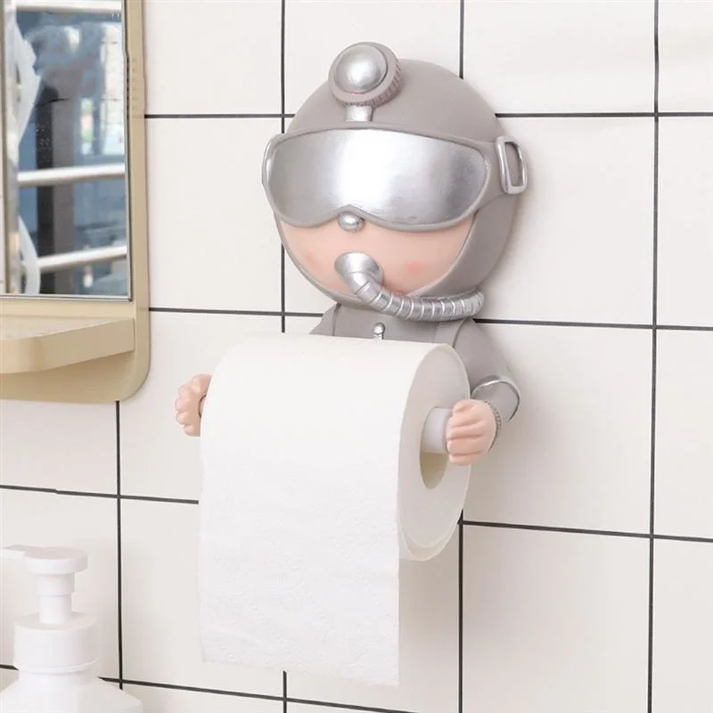 

1PC Creative Diver Roll Paper Rack No Punching Toilet Tissue Holder (Silver)