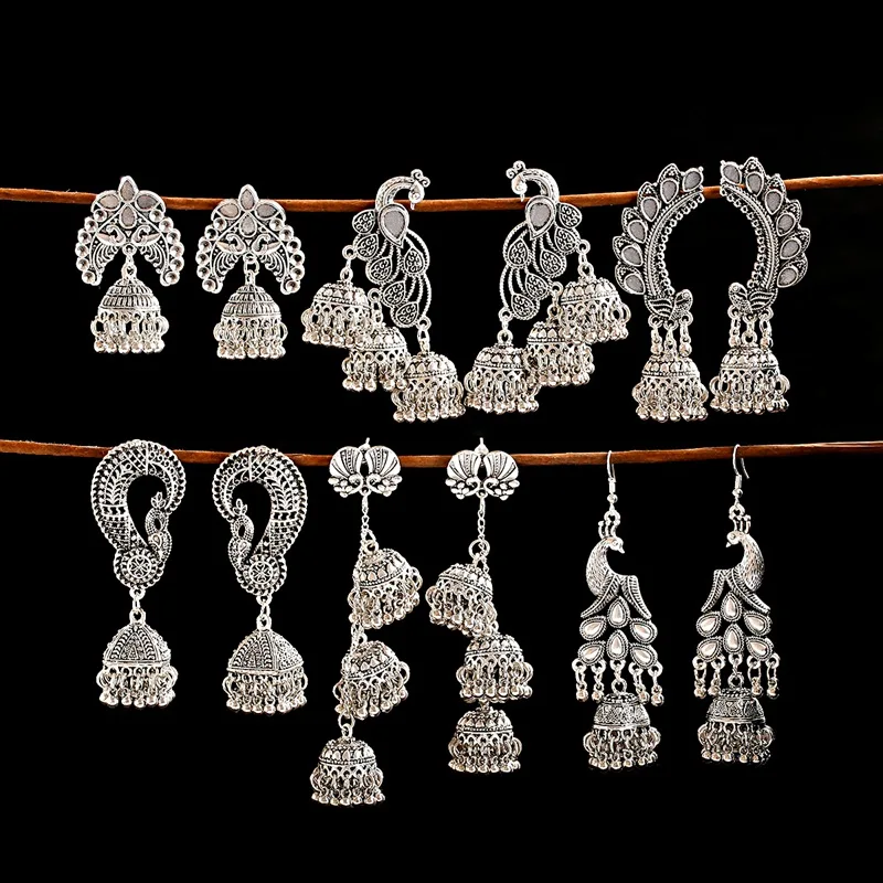 Женские Висячие серьги в стиле ретро Индийский Болливуд Павлин юмка джумки