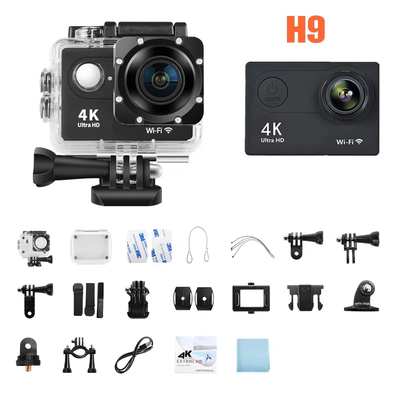 للبيع H9R الرياضة في الهواء الطلق كاميرا مقاومة للماء ، الترا HD 4K 30fps واي فاي خوذة تسجيل الفيديو Gopro نمط كاميرات عمل كام