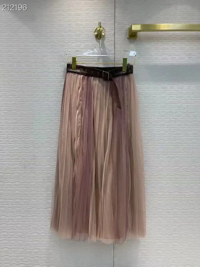 

2021 New Summer Collection Midi Mesh Skirts Women Hot Sale Color Patchwork Runway Design Sweet Popular Skirt