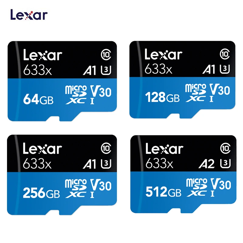 Lexar 512 ГБ 128 ГБ 256 ГБ 64 ГБ 32 ГБ высокая скорость 633x microSDHC SDXC UHS-I до 95 МБ/с./с чтение, 45 МБ/с./с Запись карта чехол