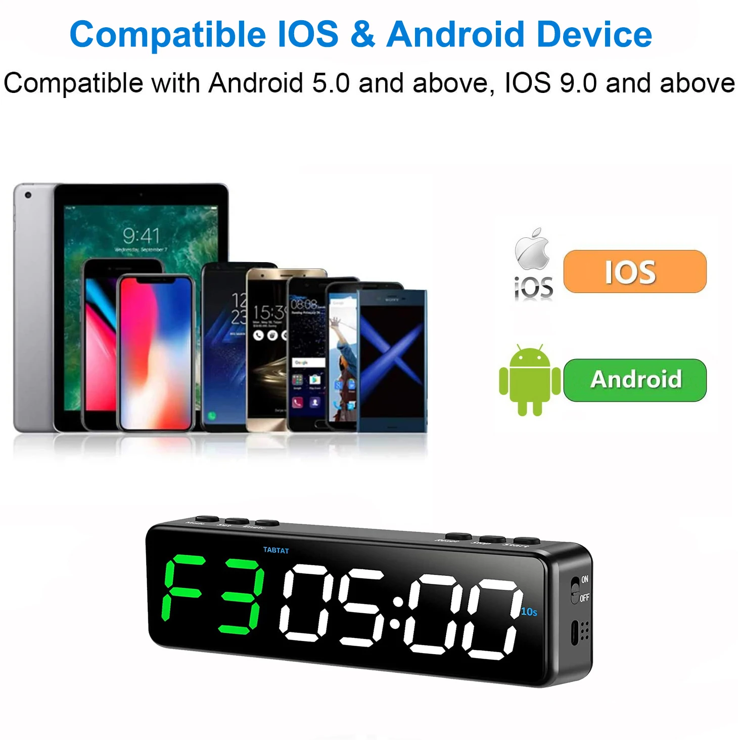 구매 휴대용 체육관 운동 타이머, 자기 척추가 내장 된 피트니스 시계, 블루투스 Greenwhite를 통해 무료 모바일 앱으로 제어