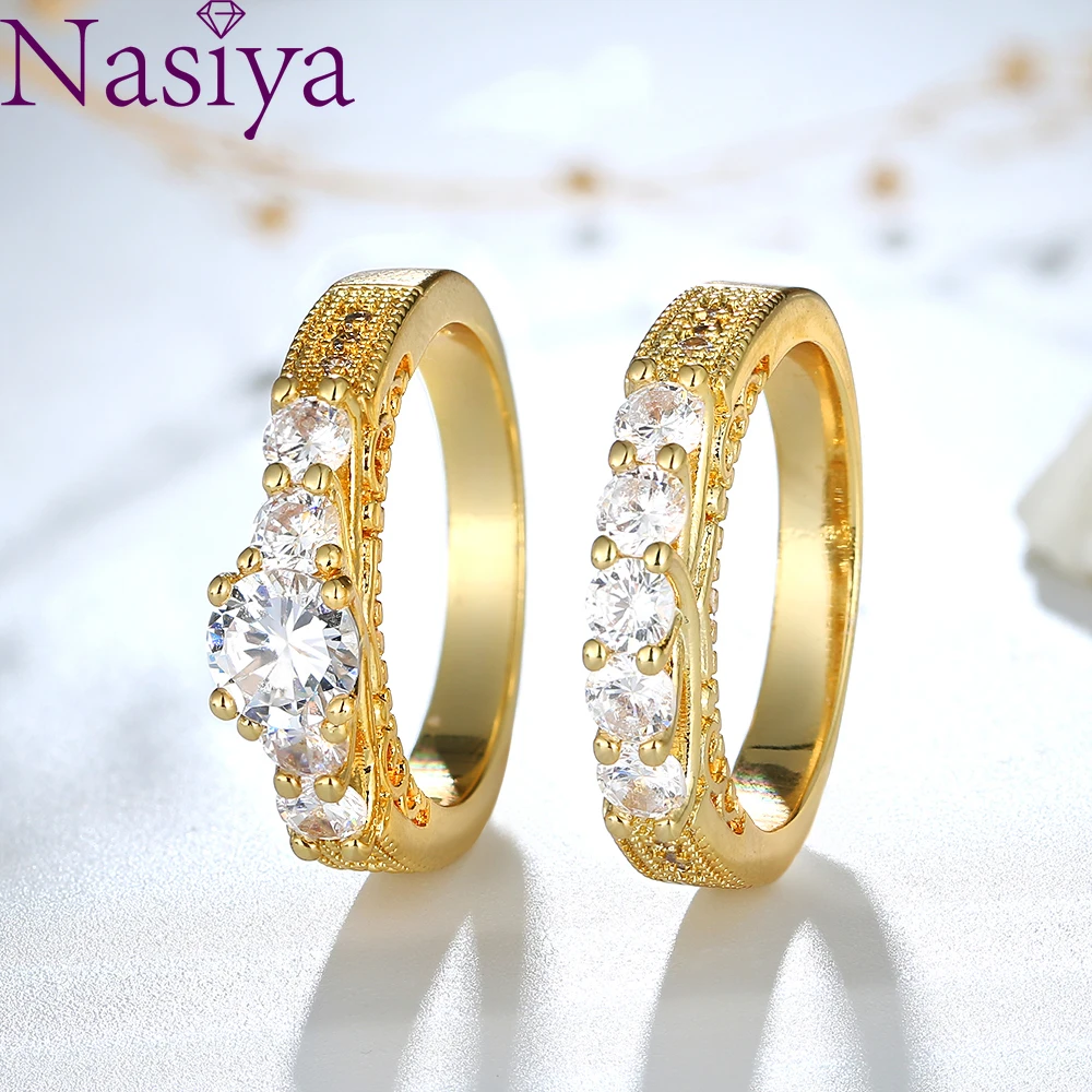 

925 Real Sterling Silver Set Rings Luxury Zircon Gold Ring Fine Jewelry Party Wedding Engagement Rings Gift for Women Wholesale