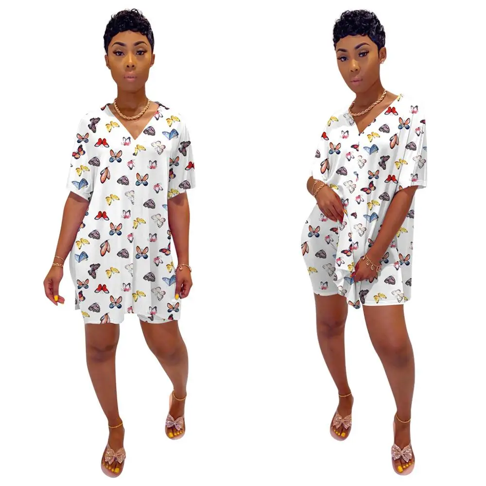

Wholesale women two piece matching sets clothing tie dye oversize t-shirt tee + biker shorts casual lounge wear streetwear
