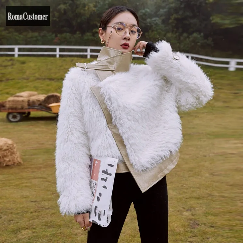 

Lamb Wool Jackets Womens Winter New Thicken Biker Elegant Loose Warm Zippers Pockets Casual Short Outerwear Fashion Female Coat