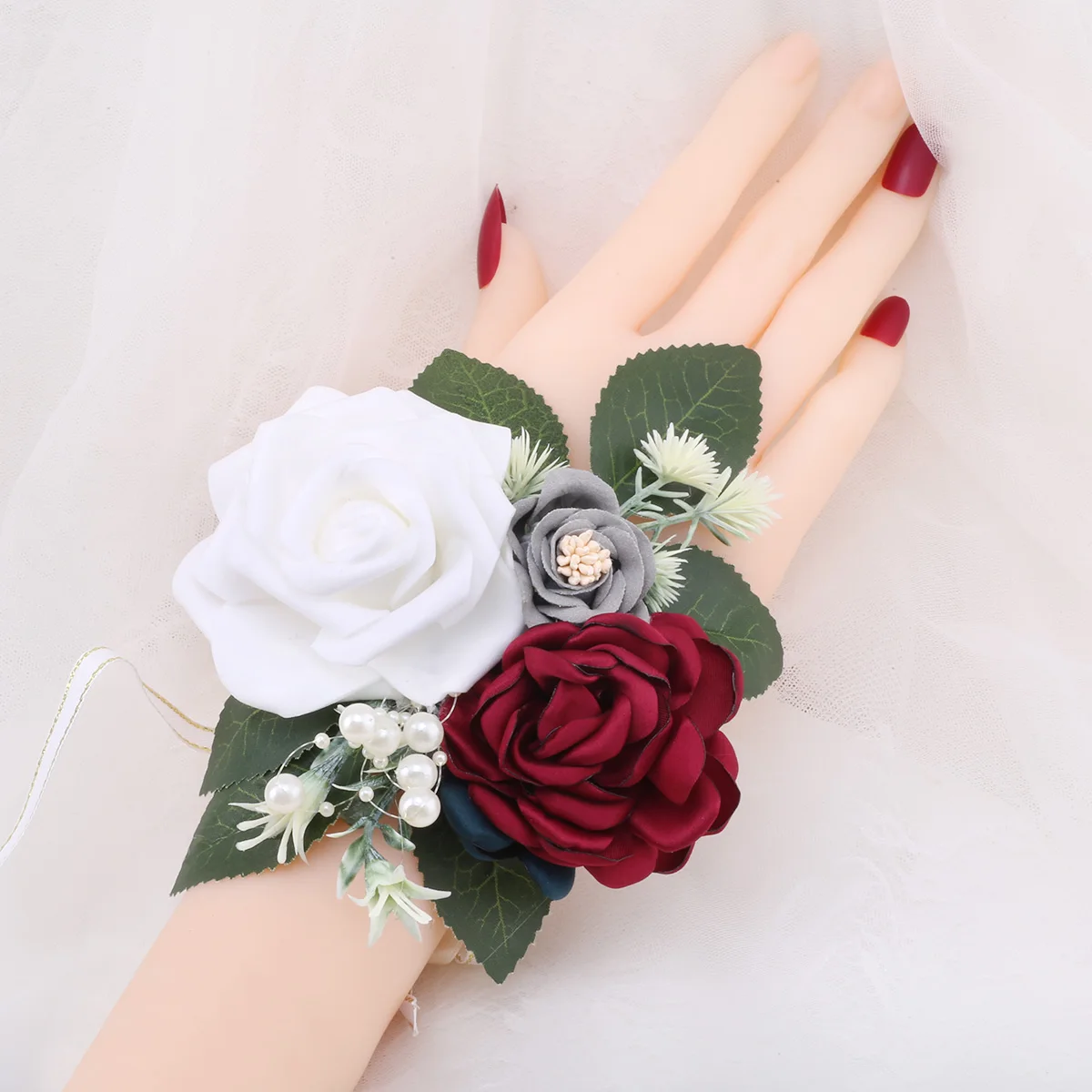 

High Quality Pearl Proof Bridesmaid Sister Group Big Wrist Bouquet Diamond Stretch Bracelet Wedding Party Accessories SW648